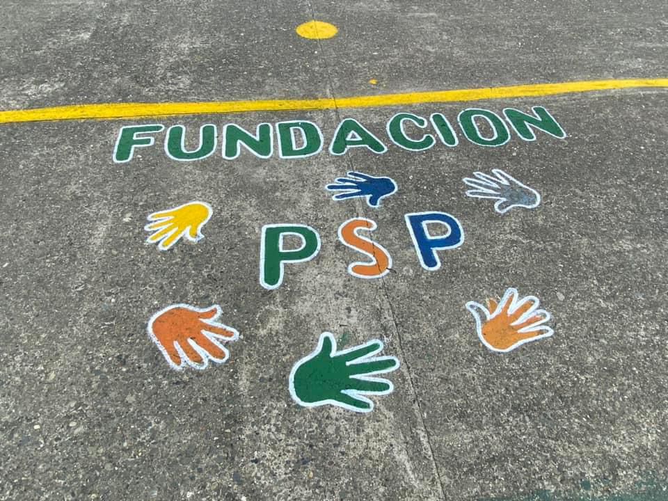 pintura del logo de psp en el piso